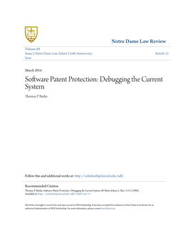 Software Patent Protection: Debugging the Current System Thomas P