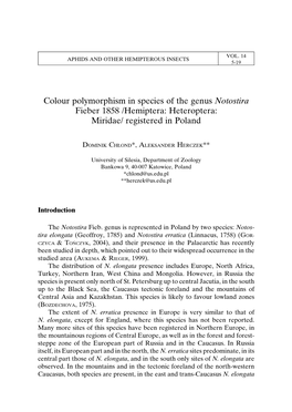 Colour Polymorphism in Species of the Genus Notostira Fieber 1858 /Hemiptera: Heteroptera: Miridae/ Registered in Poland