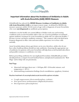 Important Information About the Avoidance of Antibiotics in Adults with Acute Bronchitis (AAB) HEDIS Measure