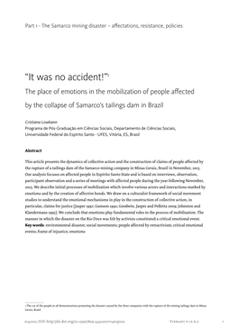 “It Was No Accident!”1 the Place of Emotions in the Mobilization of People Affected by the Collapse of Samarco’S Tailings Dam in Brazil