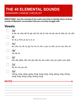 The 40 Elemental Sounds Mandarin Chinese Checklist