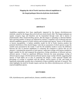 1 Mapping the Risk of North American Arboreal Amphibians to the Fungal