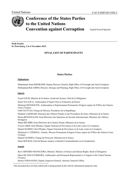 Conference of the States Parties to the United Nations Convention Against Corruption English/French/Spanish