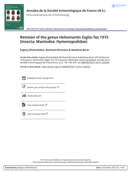 Revision of the Genus Heliomantis Giglio-Tos 1915 (Insecta: Mantodea: Hymenopodidae)
