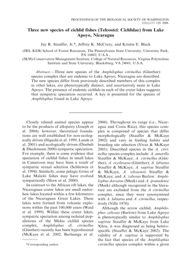 Three New Species of Cichlid Fishes (Teleostei: Cichlidae) from Lake Apoyo, Nicaragua