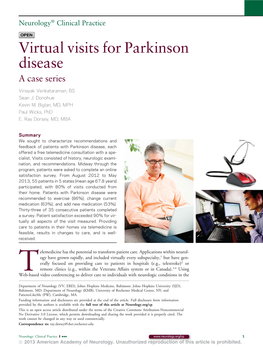 Neurology® Clinical Practice Virtual Visits for Parkinson Disease a Case Series