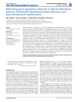 Rethinking Gene Regulatory Networks in Light of Alternative Splicing, Intrinsically Disordered Protein Domains, and Post-Translational Modiﬁcations