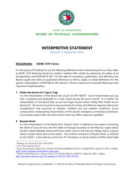 INTERPRETIVE STATEMENT (Revised 17 September 2020)