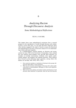 Analyzing Racism Through Discourse Analysis. Some Methodological