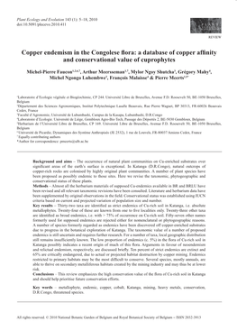 Copper Endemism in the Congolese Flora