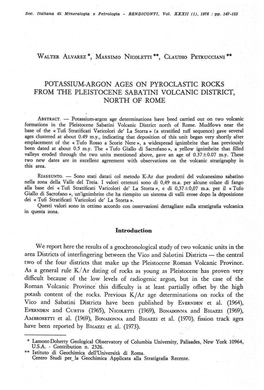 POTASSIUM.ARGON AGES on PYROCLASTIC ROCKS from Llie PLEISTOCENE SABATINI VOLCANIC DISTRICT, NORTH of ROME