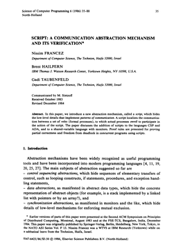 Script: a Communication Abstraction Mechanism and Its Verification*