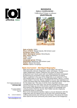 BIOGRAFIA DJALU GURRUWIWI - Yidaki Player/Yolngu Co-Ordinator (AUSTRALIA)