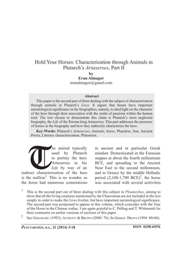 Hold Your Horses: Characterization Through Animals in Plutarch’S Artaxerxes, Part II by Eran Almagor Eranalmagor@Gmail.Com