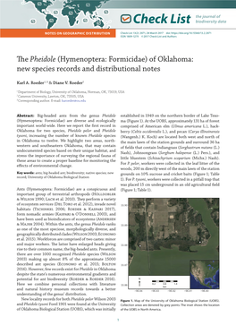 The Pheidole (Hymenoptera: Formicidae) of Oklahoma: New Species Records and Distributional Notes
