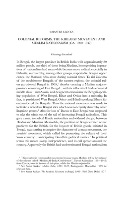 Colonial Reforms, the Khilafat Movement and Muslim Nationalism (Ca