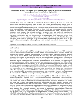 Estimation of Technical Efficiency of Micro and Small-Scale Manufacturing Enterprises in Selected Towns of Jimma Zone, Oromia National Regional State