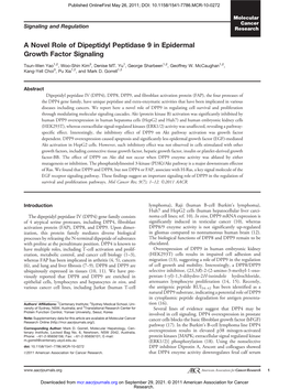 A Novel Role of Dipeptidyl Peptidase 9 in Epidermal Growth Factor Signaling