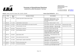 Summary of Airworthiness Directives 38144 Braunschweig G E R M a N Y Published by Luftfahrt-Bundesamt / Germany Tel