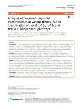 Analyses of Caspase-1-Regulated Transcriptomes in Various Tissues