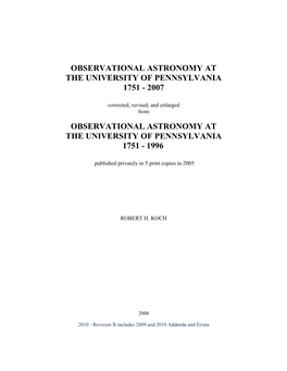 Observational Astronomy at the University of Pennsylvania 1751 - 2007