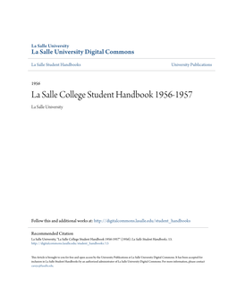 La Salle College Student Handbook 1956-1957 La Salle University
