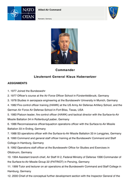 Commander Lieutenant General Klaus Habersetzer