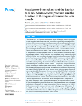 Masticatory Biomechanics of the Laotian Rock Rat, Laonastes Aenigmamus, and the Function of the Zygomaticomandibularis Muscle Philip G