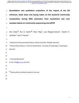 Quantitative and Qualitative Evaluation of the Impact of the G2 Enhancer, Bead Sizes and Lysing Tubes on the Bacterial Community