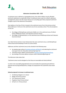 Proposed Changes to School Catchment Areas