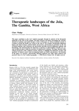 Therapeutic Landscapes of the Jola, the Gambia, West Africa