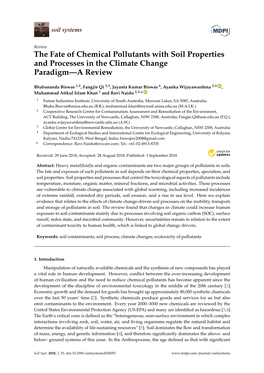 The Fate of Chemical Pollutants with Soil Properties and Processes in the Climate Change Paradigm—A Review