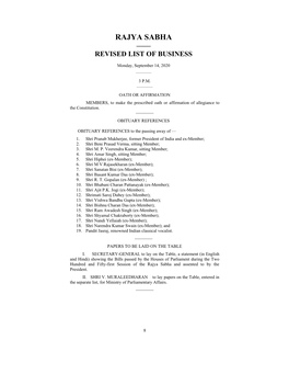 Rajya Sabha —— Revised List of Business