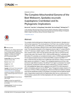 The Complete Mitochondrial Genome of the Beet Webworm, Spoladea Recurvalis (Lepidoptera: Crambidae) and Its Phylogenetic Implications