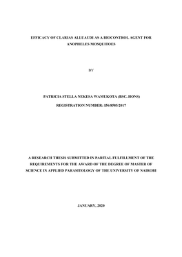 Efficacy of Clarias Alluaudi As a Biocontrol Agent for Anopheles Mosquitoes