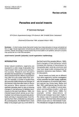 Parasites and Social Insects P Schmid-Hempel
