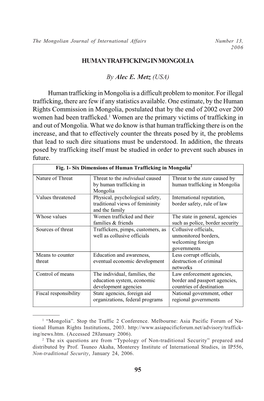 95 HUMAN TRAFFICKING in MONGOLIA by Alec E. Metz (USA