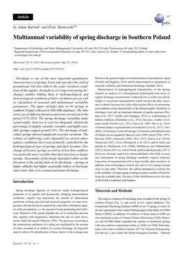 Multiannual Variability of Spring Discharge in Southern Poland