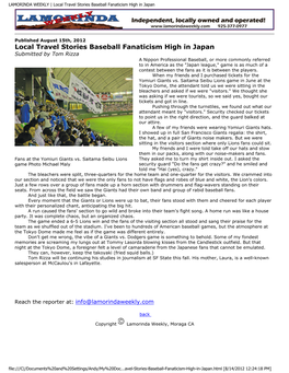 Local Travel Stories Baseball Fanaticism High in Japan