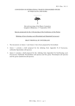 P. 1 PC11 Doc. 10.1.1 CONVENTION on INTERNATIONAL TRADE in ENDANGERED SPECIES of WILD FAUNA and FLORA
