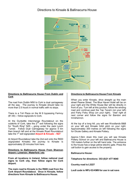 Directions to Kinsale & Ballinacurra House