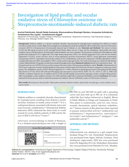 Investigation of Lipid Profile and Occular Oxidative Stress of Chloroxylon Swietenia On