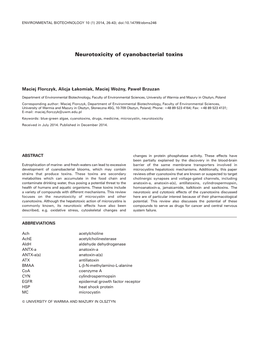 Neurotoxicity of Cyanobacterial Toxins