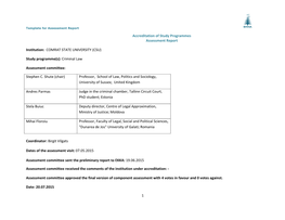 1 Accreditation of Study Programmes Assessment Report Institution: COMRAT STATE UNIVERSITY (CSU) Study Programme(S): Criminal La