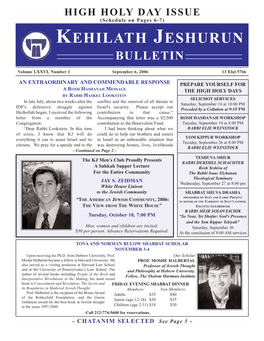 Kehilath Jeshurun Bulletin