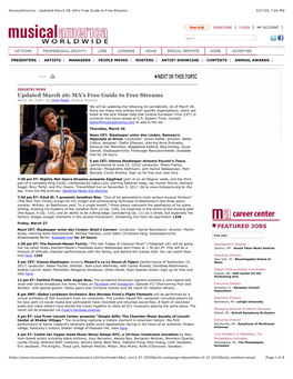Musicalamerica - Updated March 26: MA's Free Guide to Free Streams 3/27/20, 1�45 PM