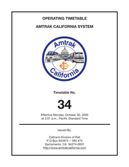 Operating Timetable Amtrak California System