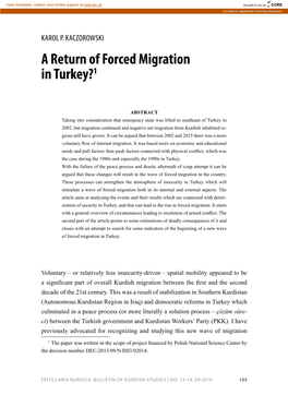 A Return of Forced Migration in Turkey?1