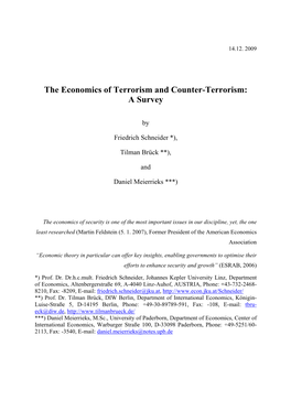 The Economics of Terrorism and Counter-Terrorism: a Survey