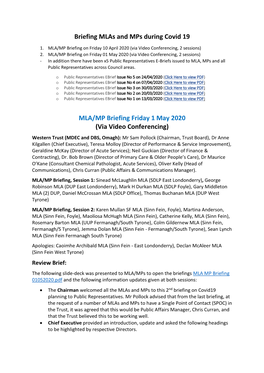 Briefing Mlas and Mps During Covid 19 MLA/MP Briefing Friday 1 May 2020